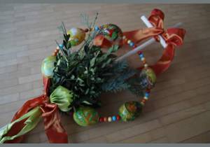 Palm pole decorated with eggs and branches, made and used on Palm Sunday 